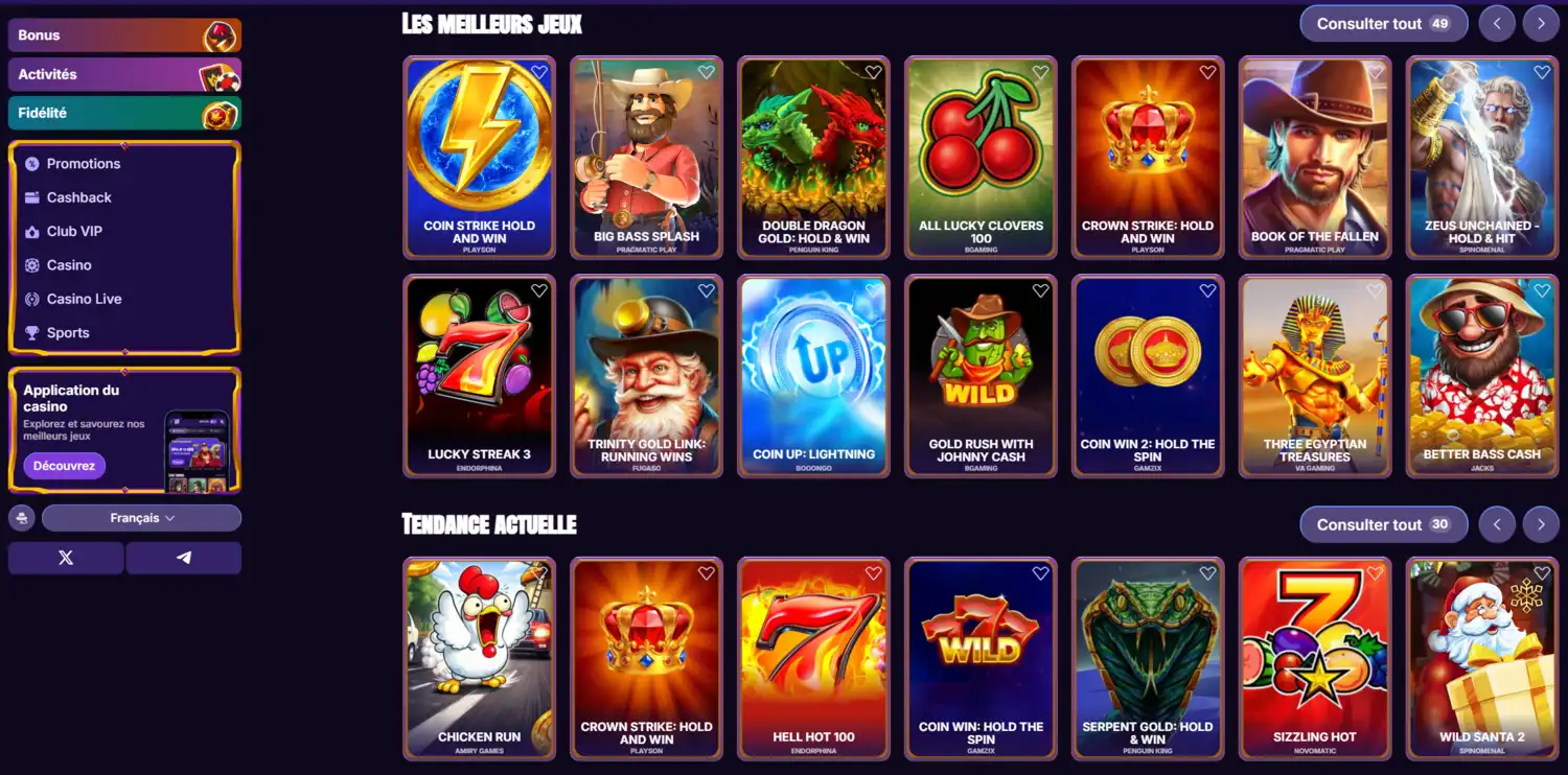 Page d'accueil de CasinoBossy